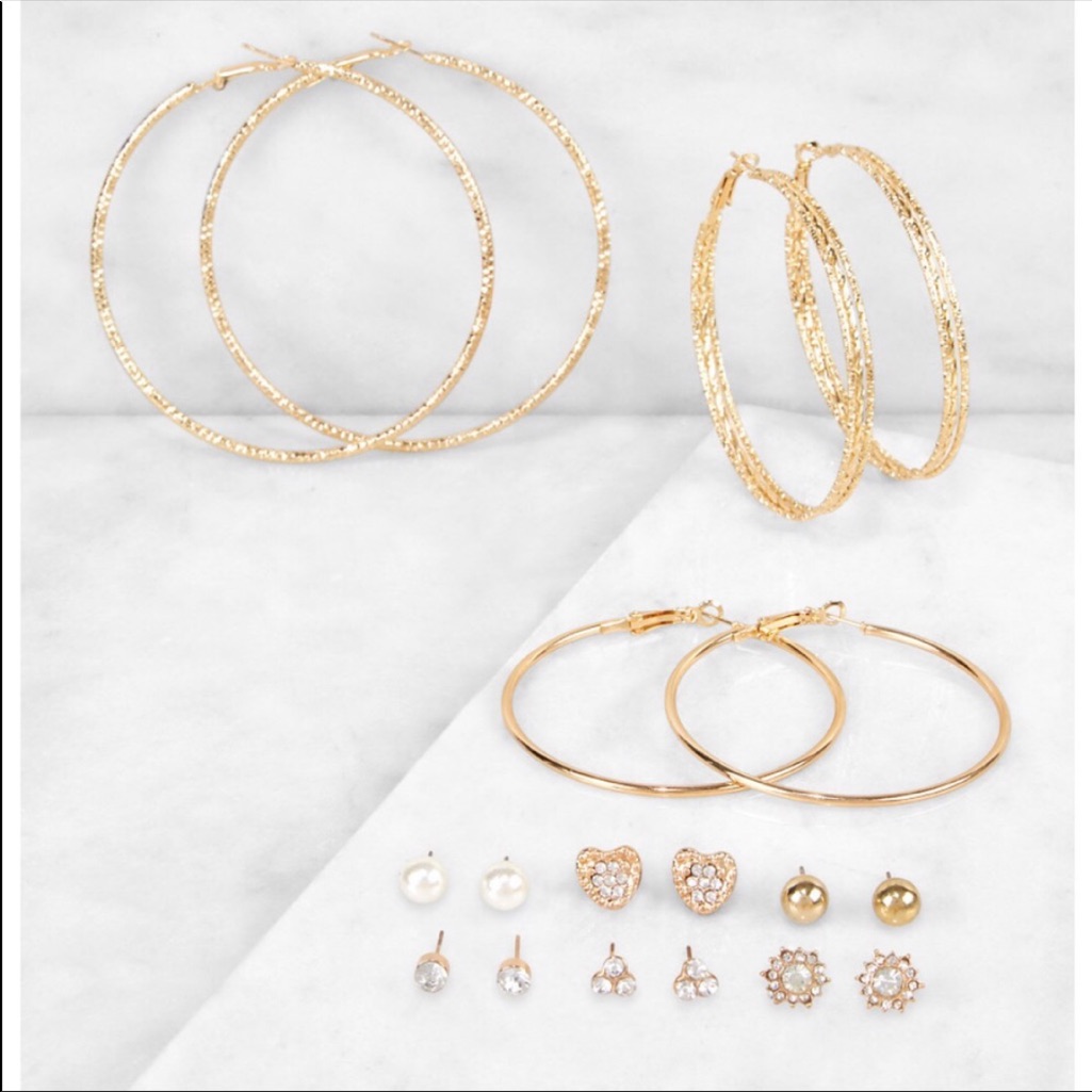 Nwt 9 Mixed Hoop And Stud Earrings Set 5$